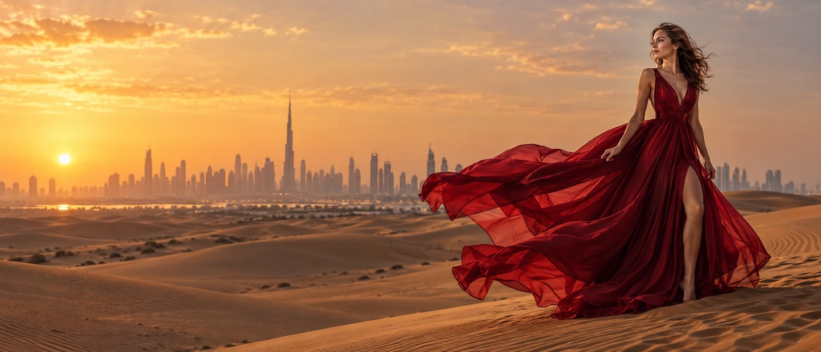 Flying-Dress-Fotoshooting in der Wüste Dubais